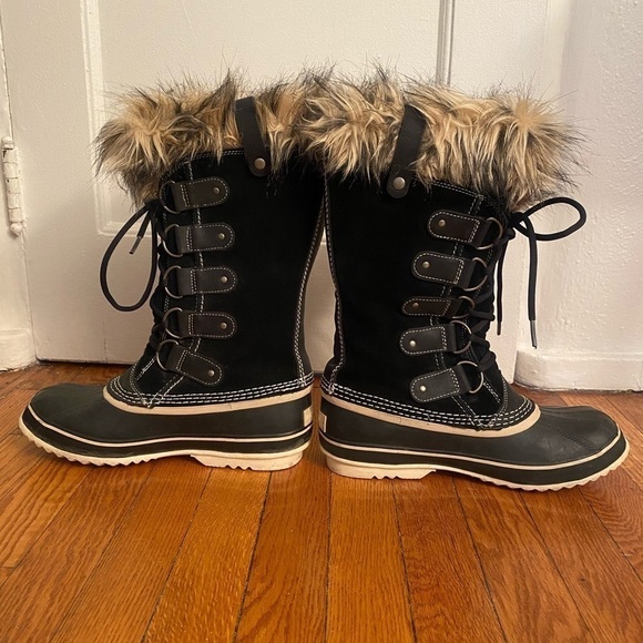 Sorel Joan of Arctic Snow Boots Black Faux Fur Size 11 - Picture 7 of 11